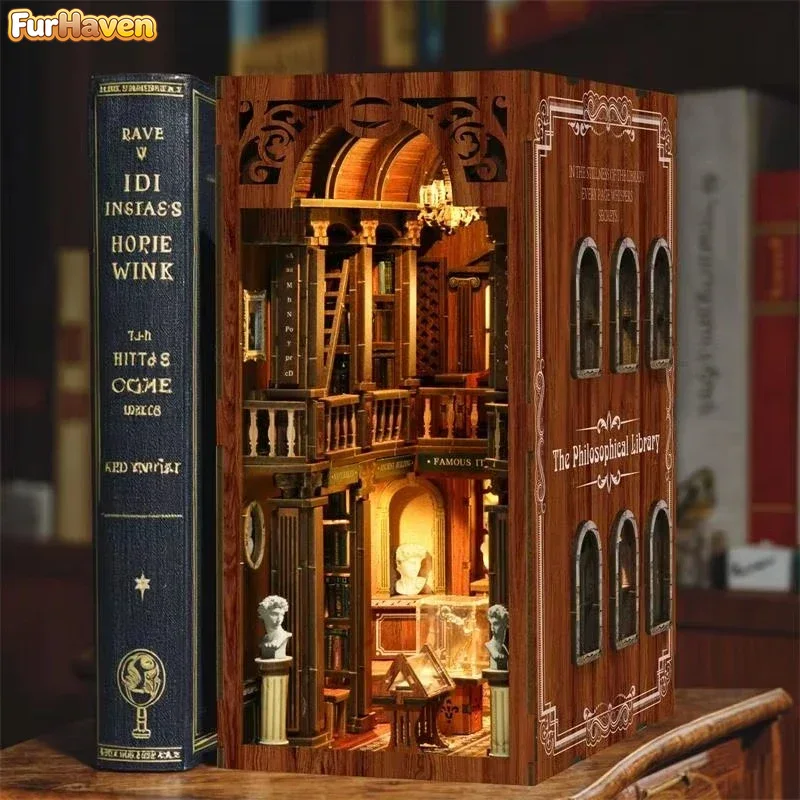 Diy Wooden Book Nook Kit Shelf Insert - رف كتب فلسفية للديكور المنزلي، مجموعة