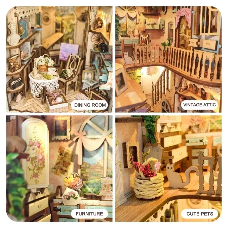 خرافة تاون رف الكتب بيت الغابا - مراجعة Diy Wooden Book Nook Kit Shelf Insert وسعره