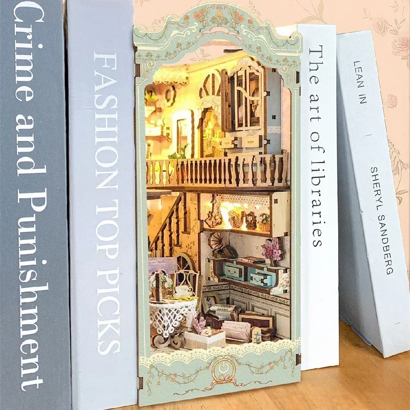 خرافة تاون رف الكتب بيت الغابا - مراجعة Diy Wooden Book Nook Kit Shelf Insert وسعره