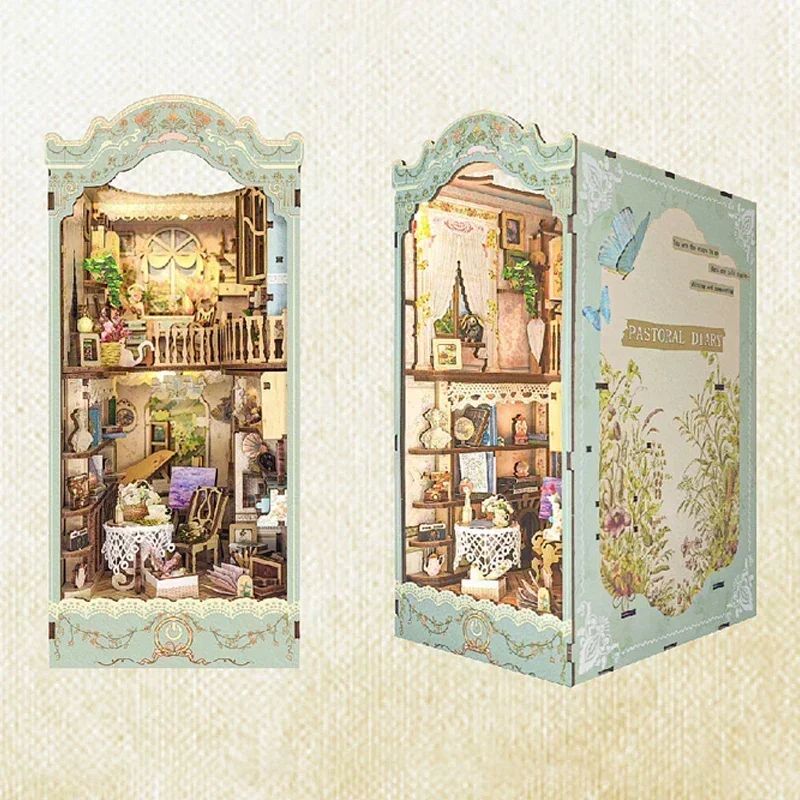 خرافة تاون رف الكتب بيت الغابا - مراجعة Diy Wooden Book Nook Kit Shelf Insert وسعره