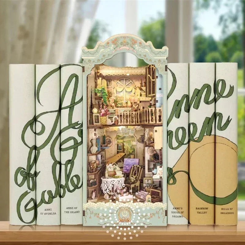 خرافة تاون رف الكتب بيت الغابا - مراجعة Diy Wooden Book Nook Kit Shelf Insert وسعره